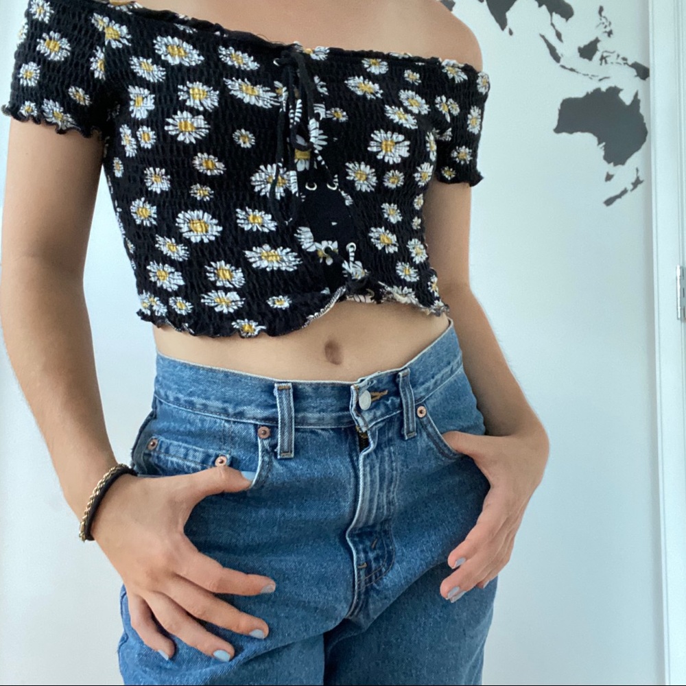 lace up ruffled off the shoulder daisy top
